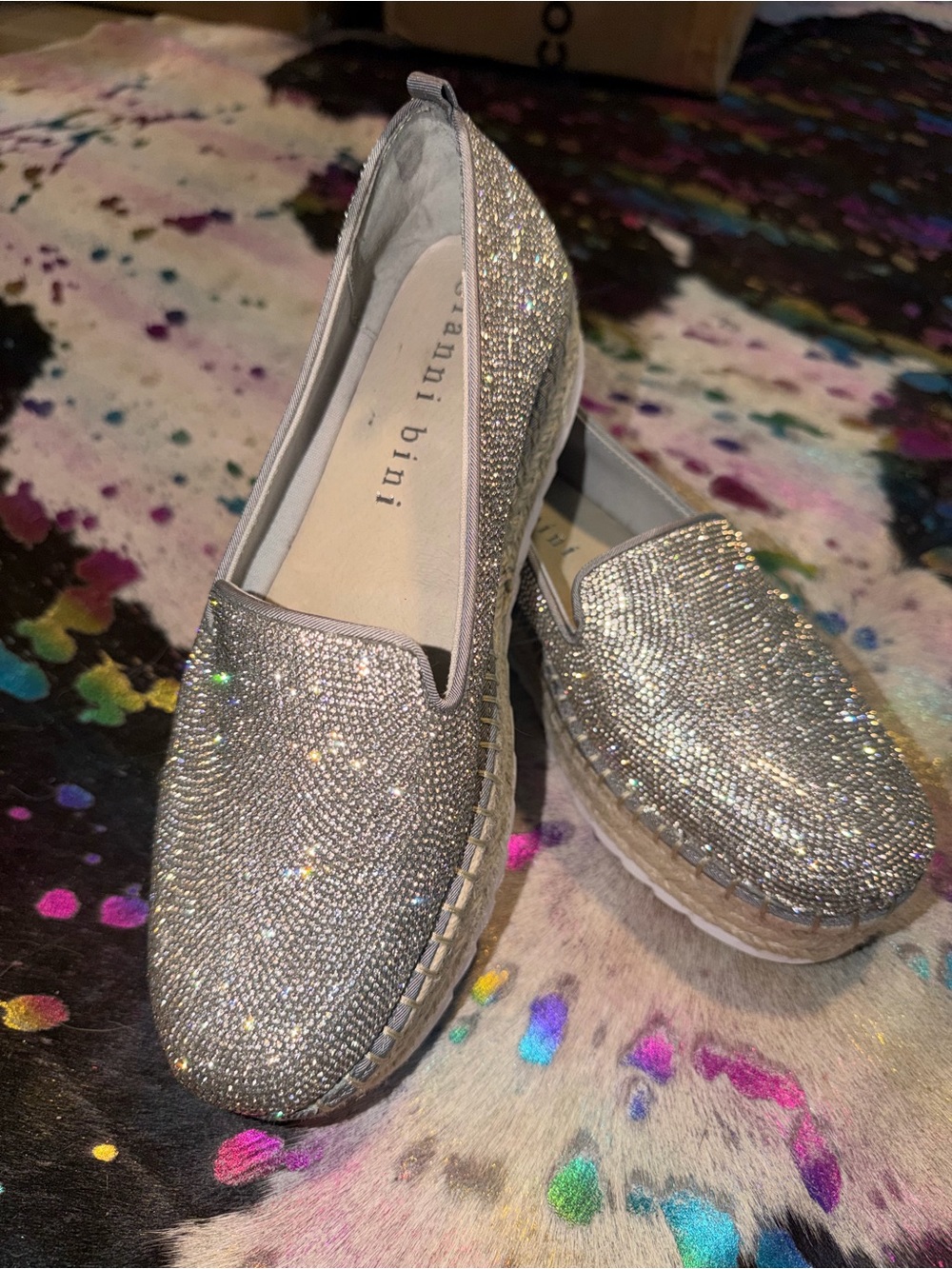 Gianni Bini Silver rhinestone Slip-On Espadrilles size 8.5